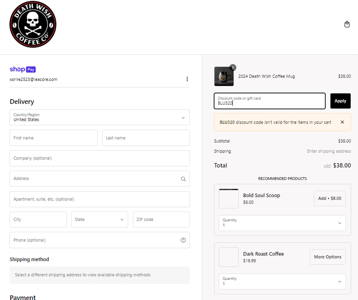 where to use Death Wish Coffee promo code box