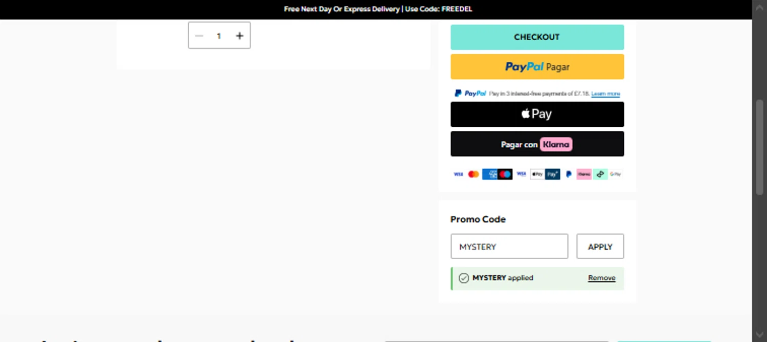 Debenhams promo code screenshot showing code MYSTERY applied at Debenhams checkout page. Uploaded by SimplyCodes community member TraxoGamer on Feb 20, 2026