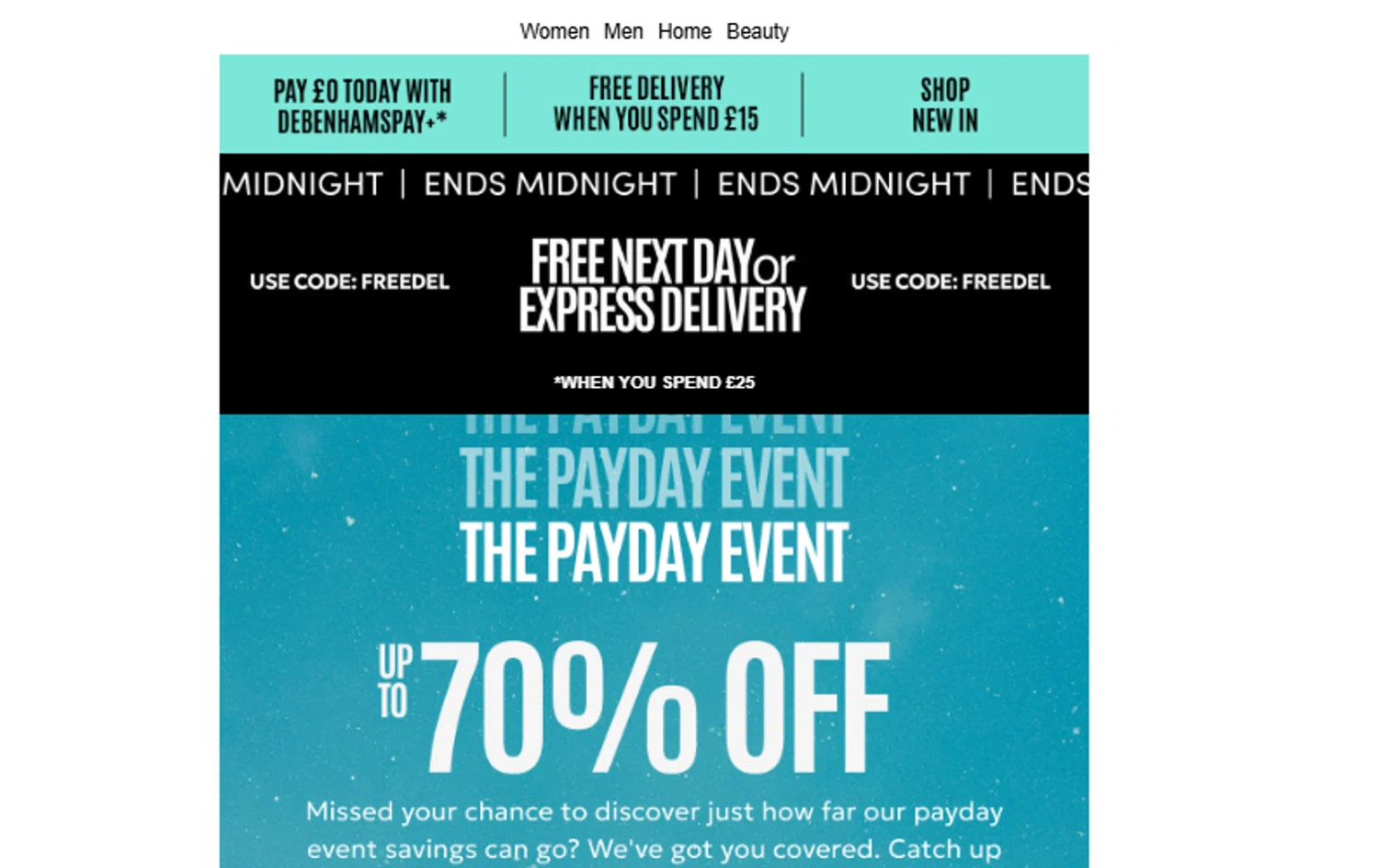 Debenhams discount code screenshot showing code FREEDEL applied at Debenhams checkout page. Uploaded by SimplyCodes community member tronsito66 on Aug 28, 2025