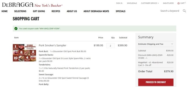 DeBragga checkout page showing DeBragga promo code box | Screenshot taken by SimplyCodes community member on Mar 30, 2021