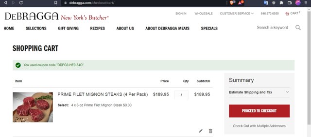 DeBragga checkout page showing DeBragga promo code box | Screenshot taken by SimplyCodes community member on Dec 31, 2021