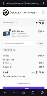 PCW18 coupon verification screenshot