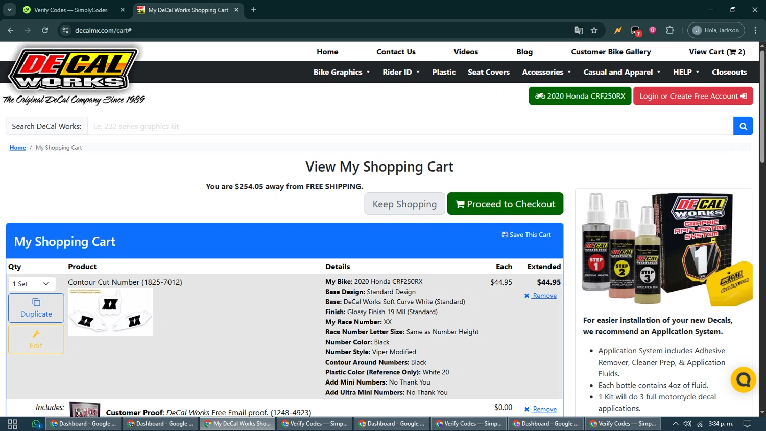 DeCal Works promo code screenshot showing code CCN624 applied at DeCal Works checkout page. Uploaded by SimplyCodes community member CashShopper1214 on Jul 1, 2025