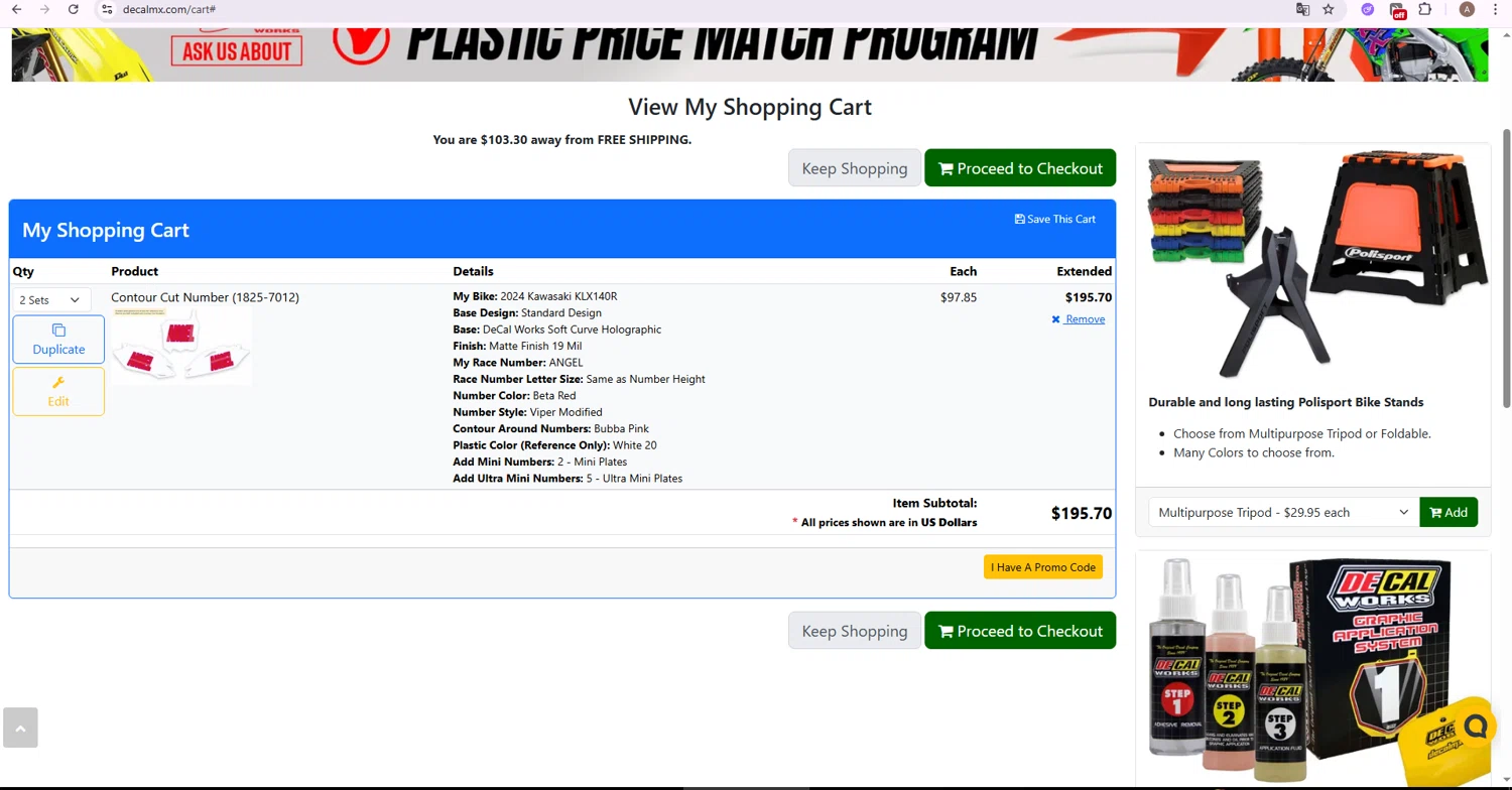 DeCal Works checkout page showing DeCal Works promo code box | Screenshot taken by SimplyCodes community member on Feb 18, 2026
