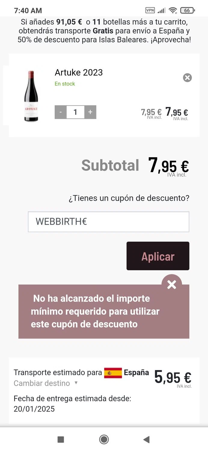 Decantalo discount code screenshot showing code WEBBIRTHu20ac applied at Decantalo checkout page. Uploaded by SimplyCodes community member Parangutirimicuaro on Jan 16, 2025