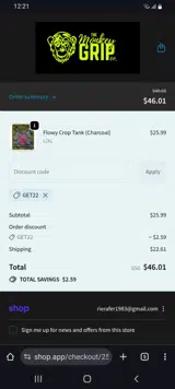 GET22 coupon verification screenshot