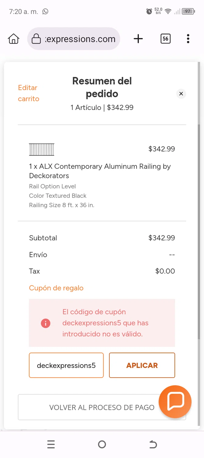 Deck Expressions coupon code screenshot showing code deckexpressions5 applied at Deck Expressions checkout page. Uploaded by SimplyCodes community member Typer19 on Feb 28, 2025