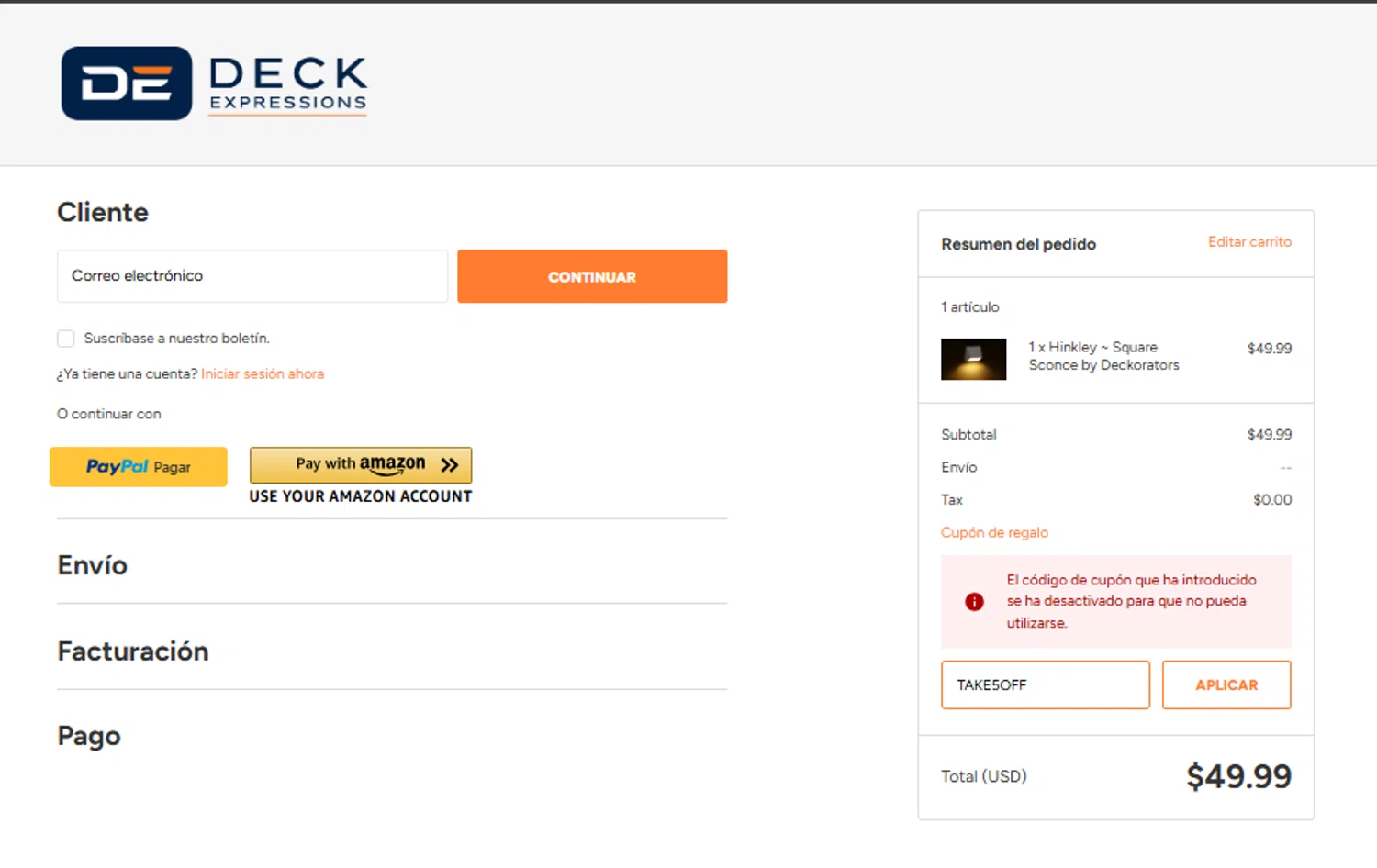 Deck Expressions coupon code screenshot showing code TAKE5OFF applied at Deck Expressions checkout page. Uploaded by SimplyCodes community member RebatePilot8693 on Sep 25, 2025