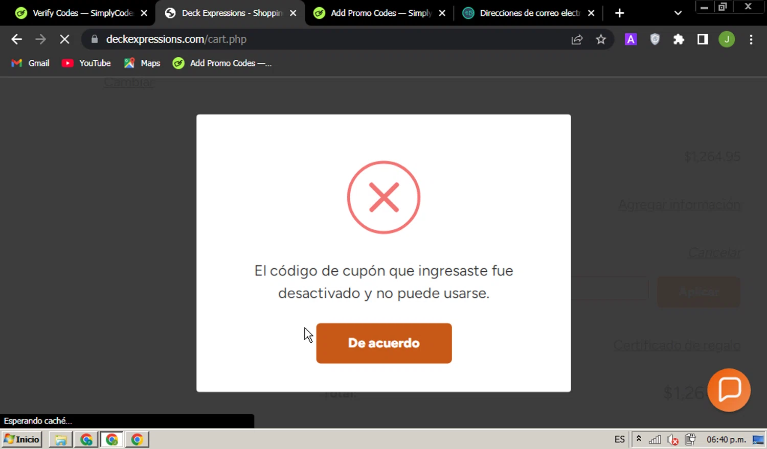 Deck Expressions coupon code screenshot showing code RDISALE applied at Deck Expressions checkout page. Uploaded by SimplyCodes community member BargainDefender4866 on Oct 1, 2025