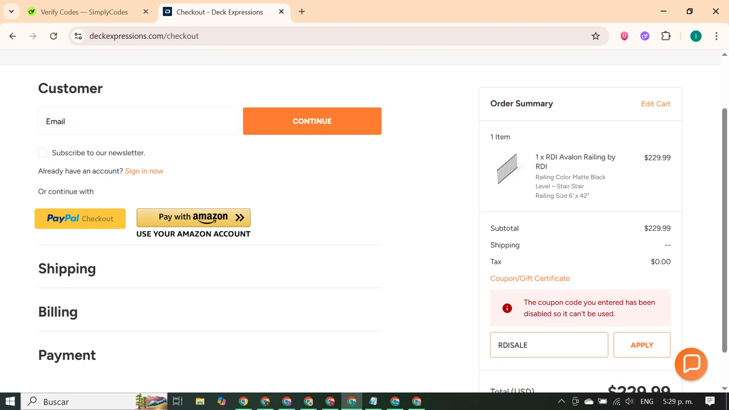 Deck Expressions coupon code screenshot showing code RDISALE applied at Deck Expressions checkout page. Uploaded by SimplyCodes community member ExtraordinaryKnight690 on Oct 1, 2025