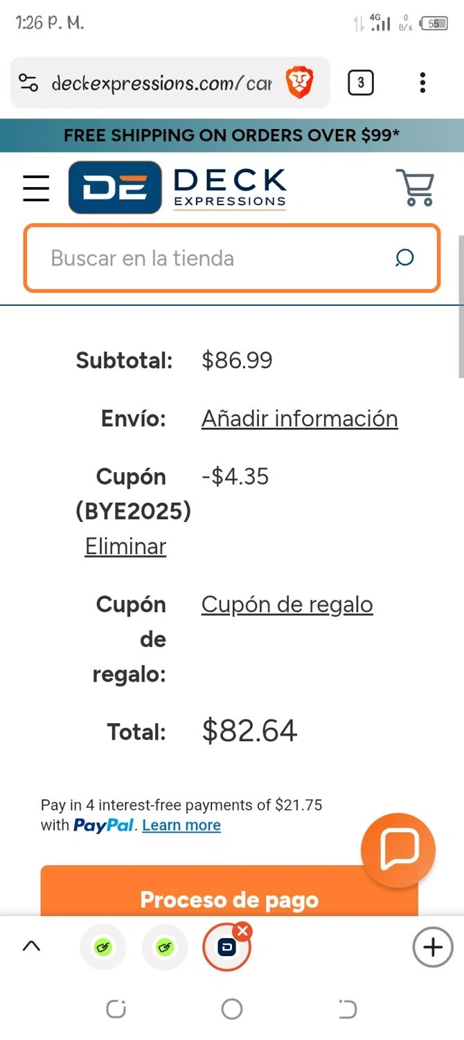 Deck Expressions coupon code screenshot showing code BYE2025 applied at Deck Expressions checkout page. Uploaded by SimplyCodes community member peterjanse on Dec 27, 2025