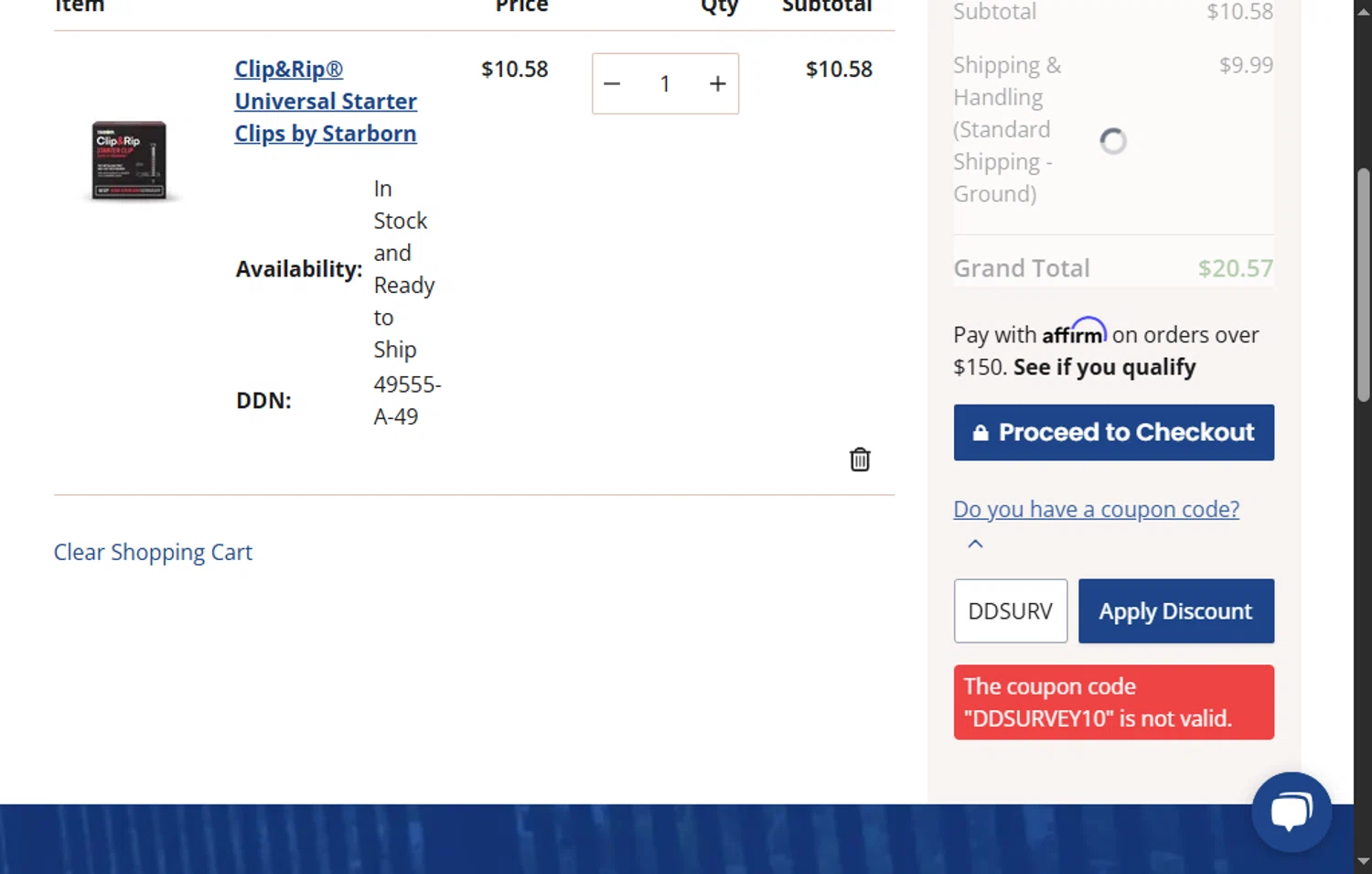 DecksDirect discount code screenshot showing code DDSURVEY10 applied at DecksDirect checkout page. Uploaded by SimplyCodes community member VoucherFinder3467 on Jun 4, 2025