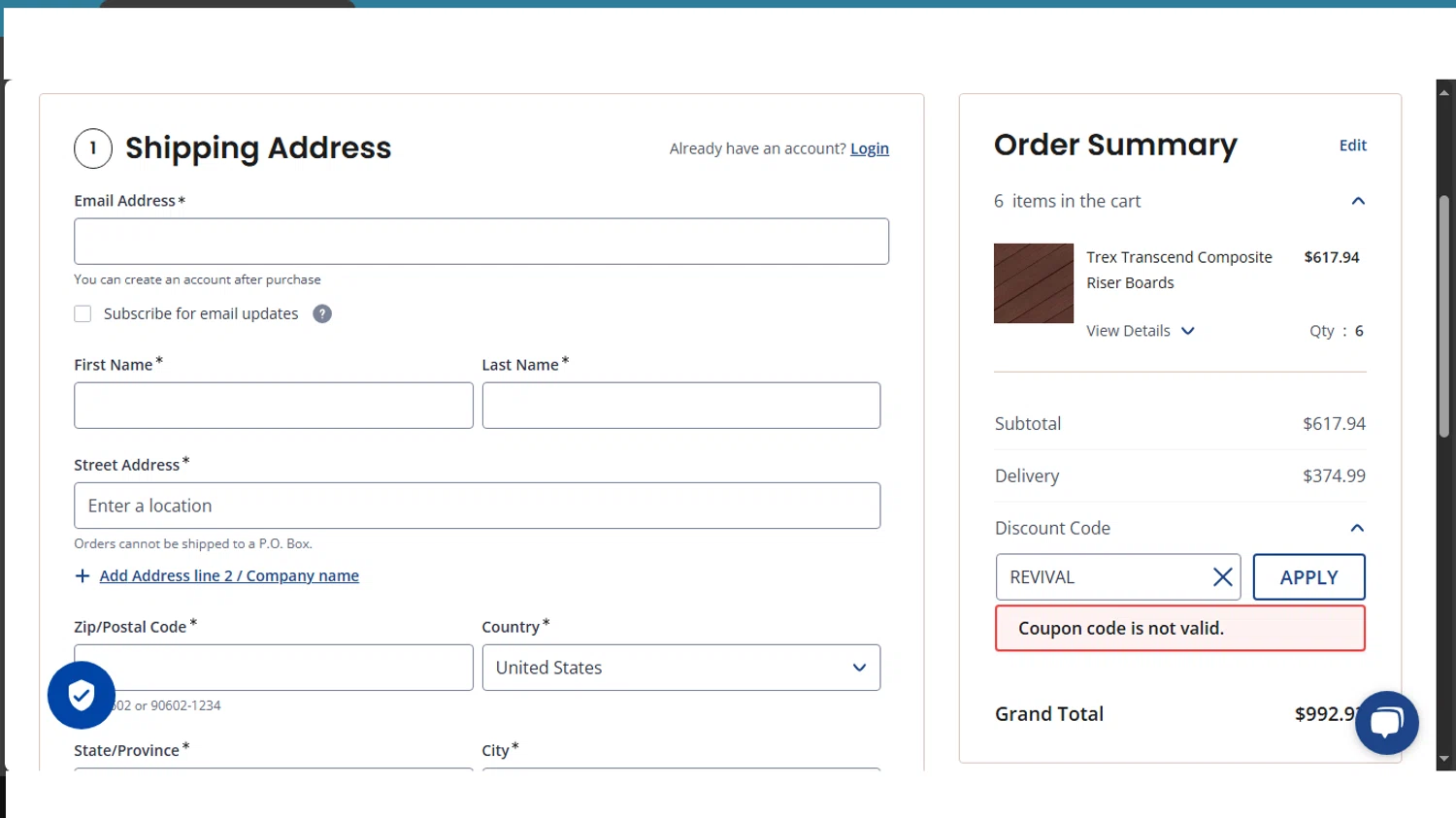 DecksDirect discount code screenshot showing code REVIVAL applied at DecksDirect checkout page. Uploaded by SimplyCodes community member CarlaVale on Jul 15, 2025