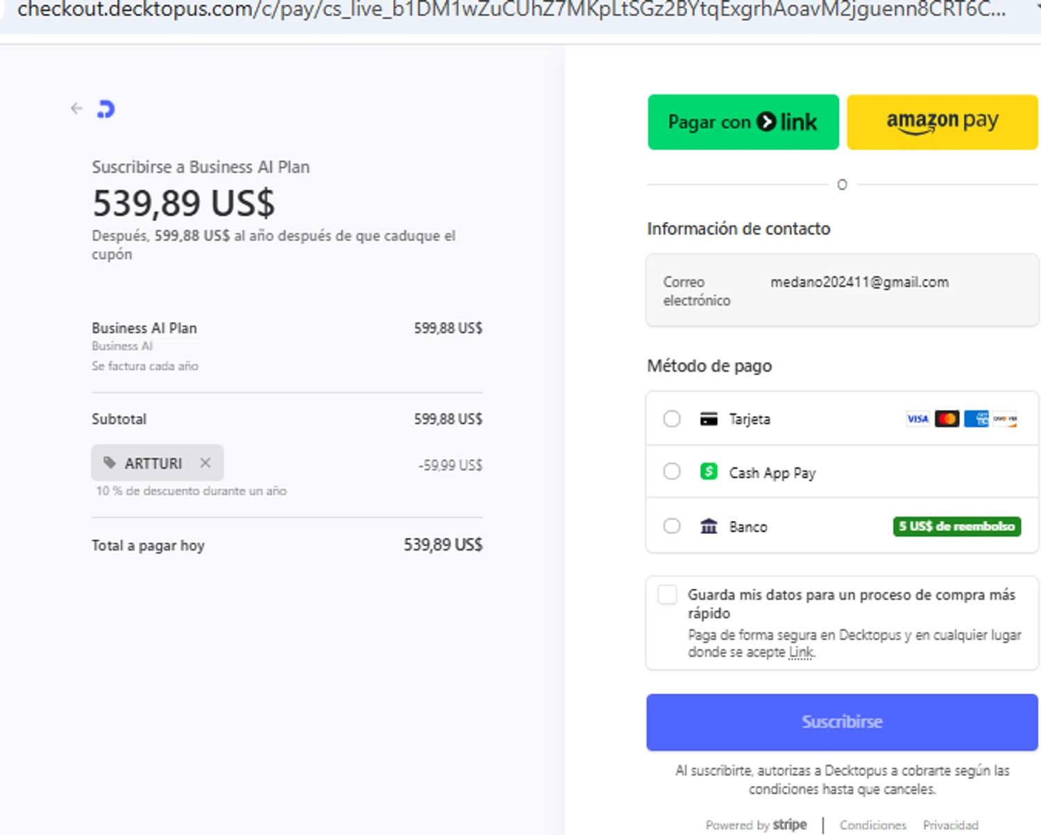Decktopus checkout page showing Decktopus promo code box | Screenshot taken by SimplyCodes community member on Feb 2, 2026