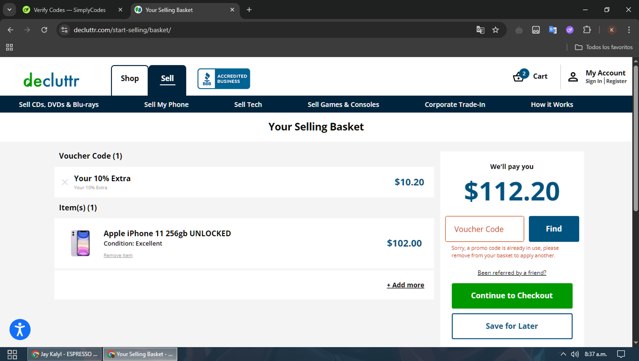 Decluttr checkout page showing Decluttr promo code box | Screenshot taken by SimplyCodes community member on May 15, 2025