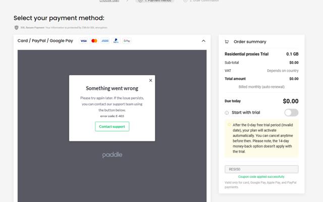 Decodo (formerly Smartproxy) checkout page showing Decodo (formerly Smartproxy) promo code box | Screenshot taken by SimplyCodes community member on Jul 22, 2025