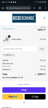 DECO10 coupon verification screenshot