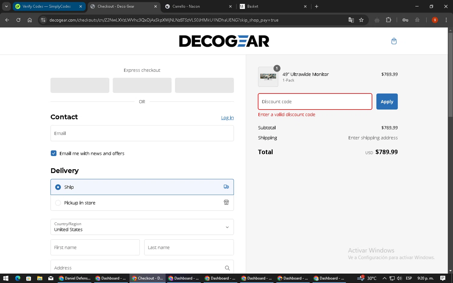 Deco Gear discount code screenshot showing code SOCIAL5 applied at Deco Gear checkout page. Uploaded by SimplyCodes community member ExtraordinaryVirtuoso6801 on Jan 31, 2025