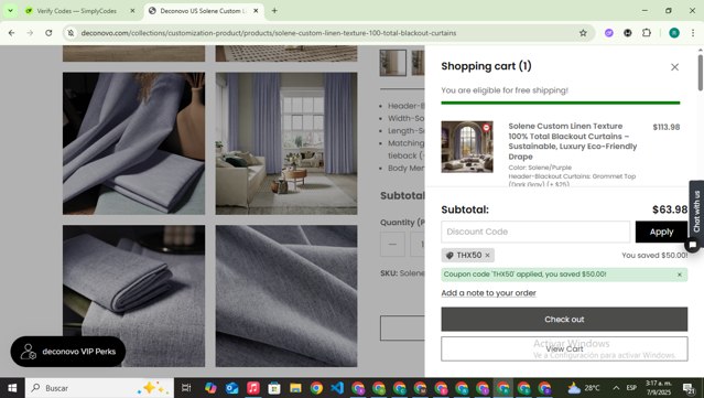 Deconovo checkout page showing Deconovo promo code box | Screenshot taken by SimplyCodes community member on Sep 7, 2025