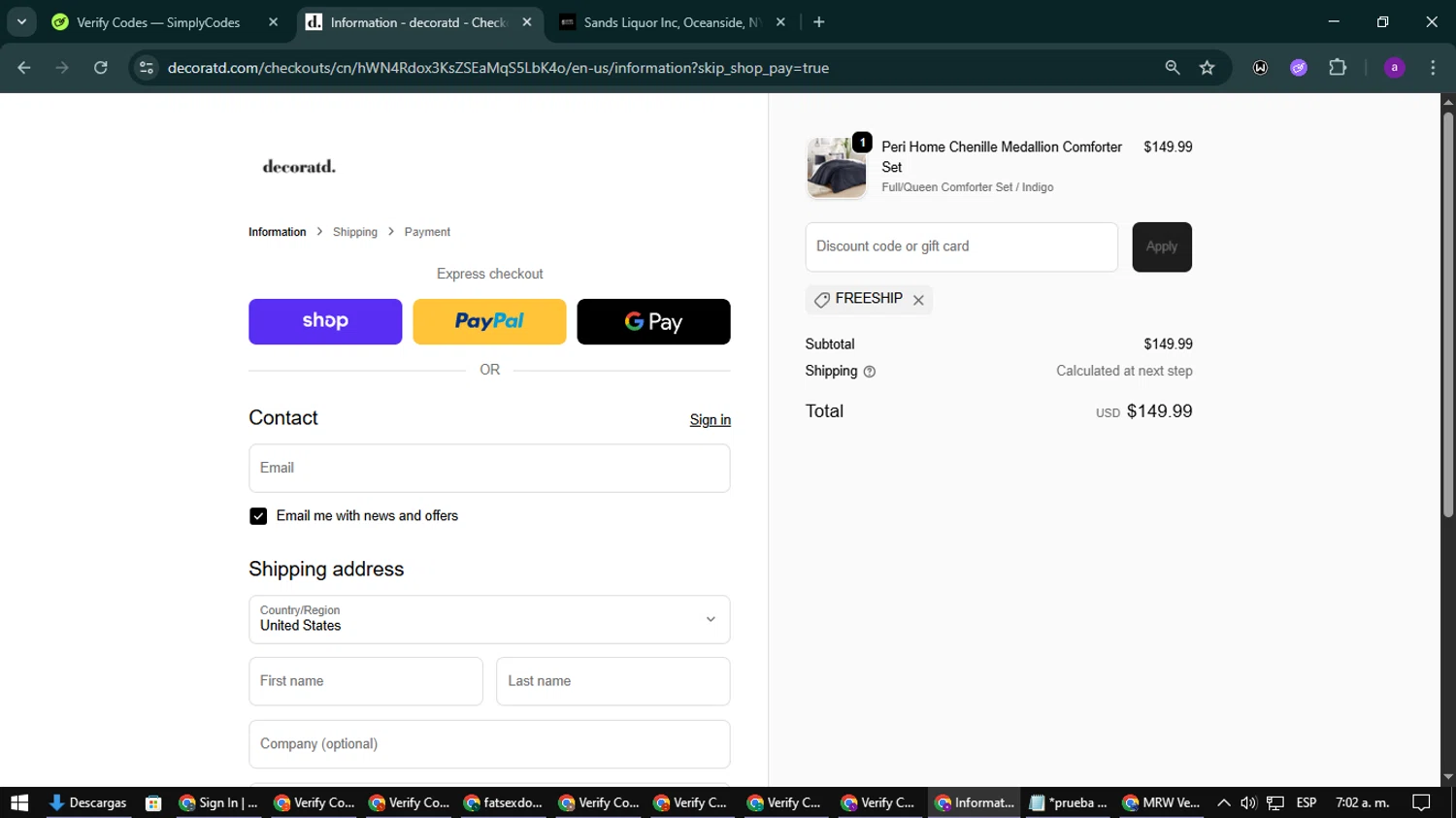 Decoratd promo code screenshot showing code freeship applied at Decoratd checkout page. Uploaded by SimplyCodes community member CoinElite8997 on Oct 23, 2025