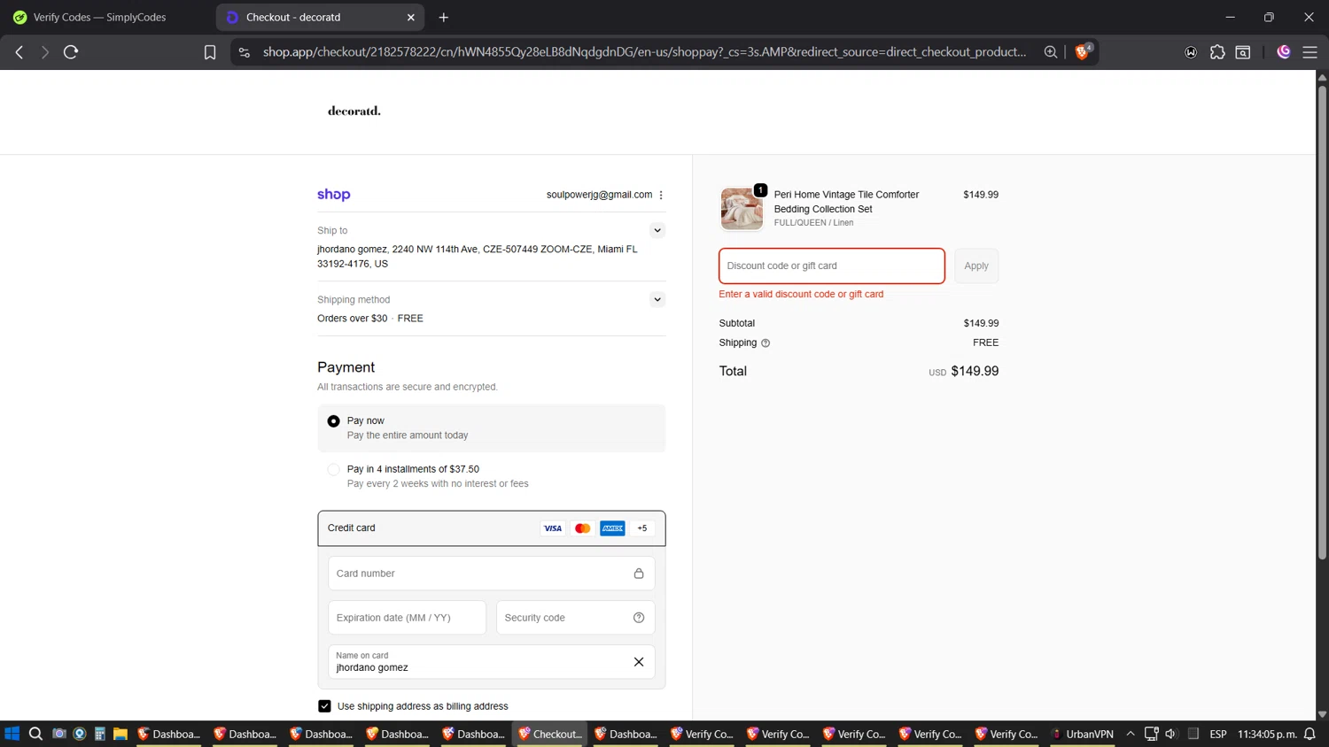 Decoratd promo code screenshot showing code bigdeals30 applied at Decoratd checkout page. Uploaded by SimplyCodes community member Phoenix on Oct 15, 2025