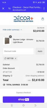 GET150 coupon verification screenshot