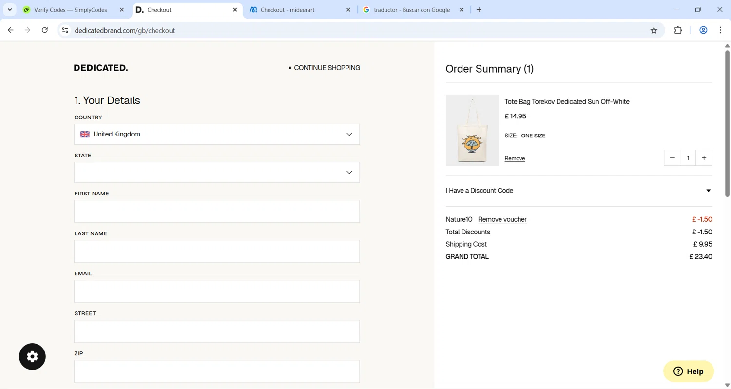Dedicated Brand checkout page showing Dedicated Brand promo code box | Screenshot taken by SimplyCodes community member on Aug 12, 2025