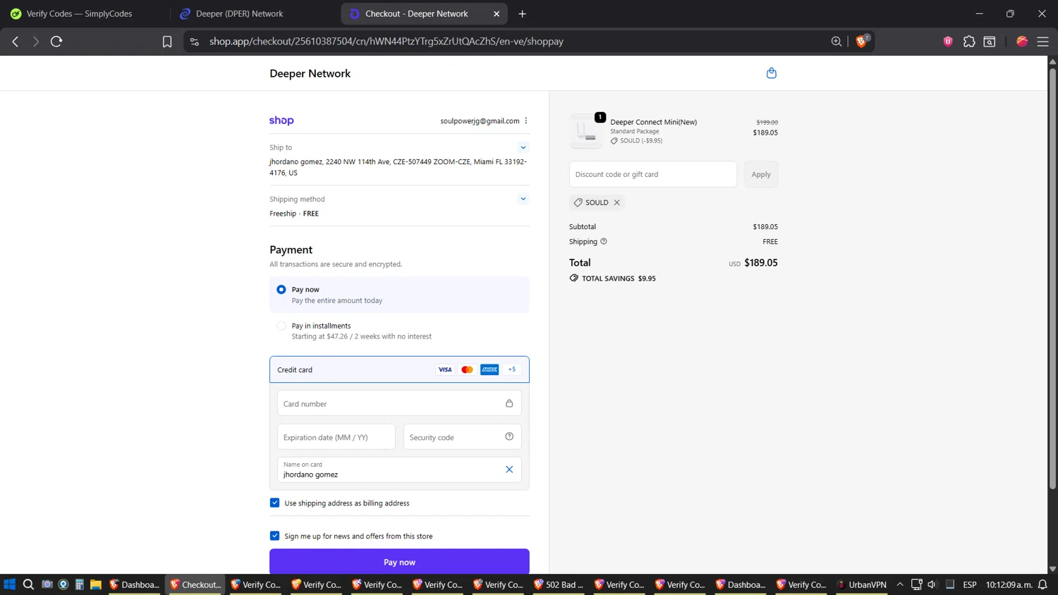Deeper Network discount code screenshot showing code Sould applied at Deeper Network checkout page. Uploaded by SimplyCodes community member verifier_983798000 on Oct 13, 2025