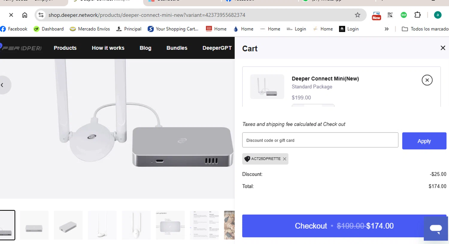 Deeper Network discount code screenshot showing code ACT25DPRETTE applied at Deeper Network checkout page. Uploaded by SimplyCodes community member anthonydiaz1 on Apr 11, 2025