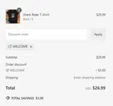WELCOME coupon verification screenshot