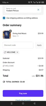 WELCOME coupon verification screenshot