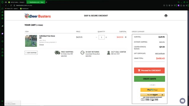 Deerbusters checkout page showing Deerbusters promo code box | Screenshot taken by SimplyCodes community member on Jun 7, 2025