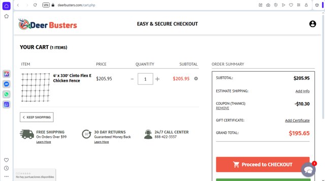 Deerbusters checkout page showing Deerbusters promo code box | Screenshot taken by SimplyCodes community member on Jun 14, 2025