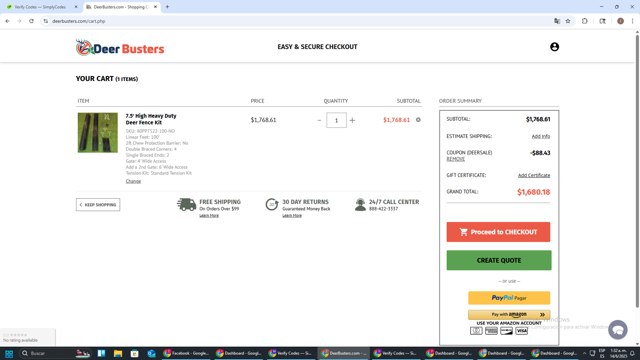 Deerbusters checkout page showing Deerbusters promo code box | Screenshot taken by SimplyCodes community member on Jun 14, 2025