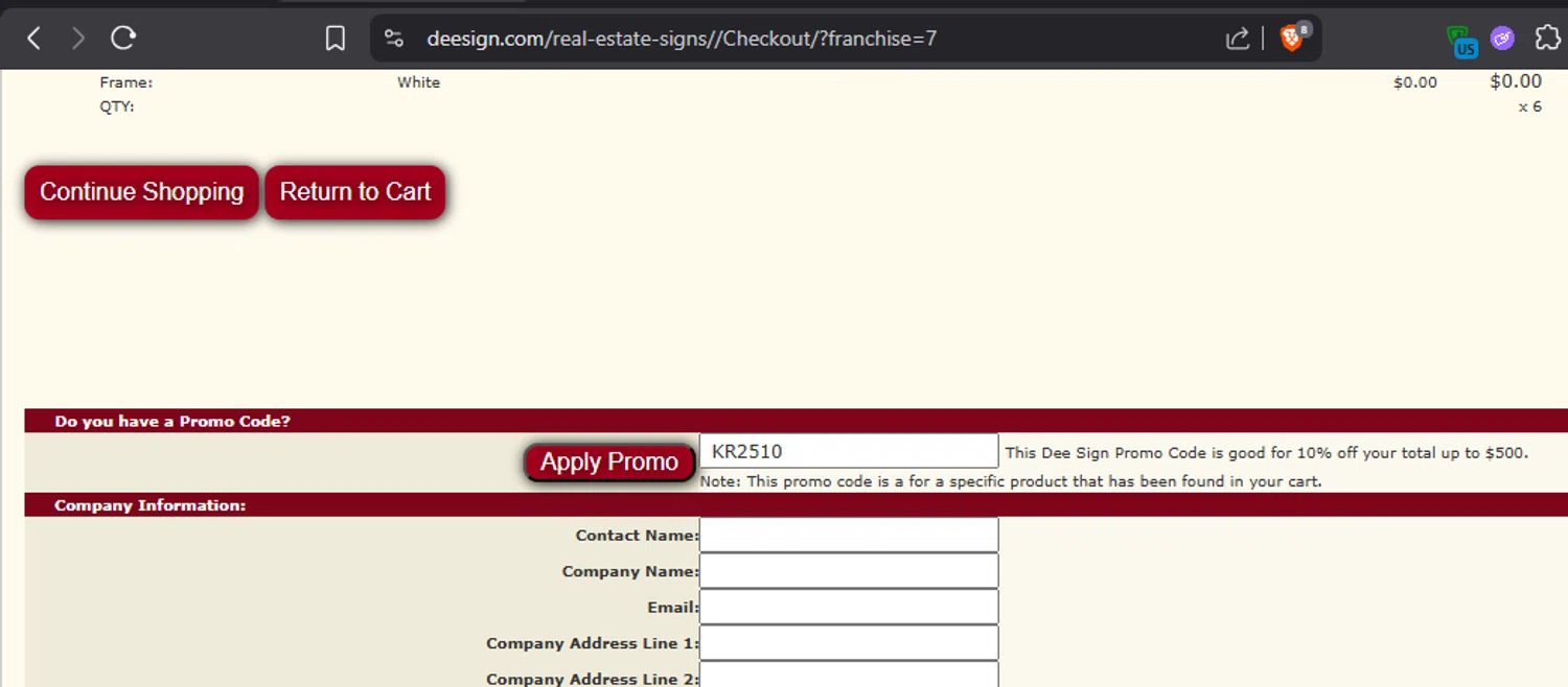 Dee Sign promo code screenshot showing code KR2510 applied at Dee Sign checkout page. Uploaded by SimplyCodes community member leiraM on Jan 3, 2026