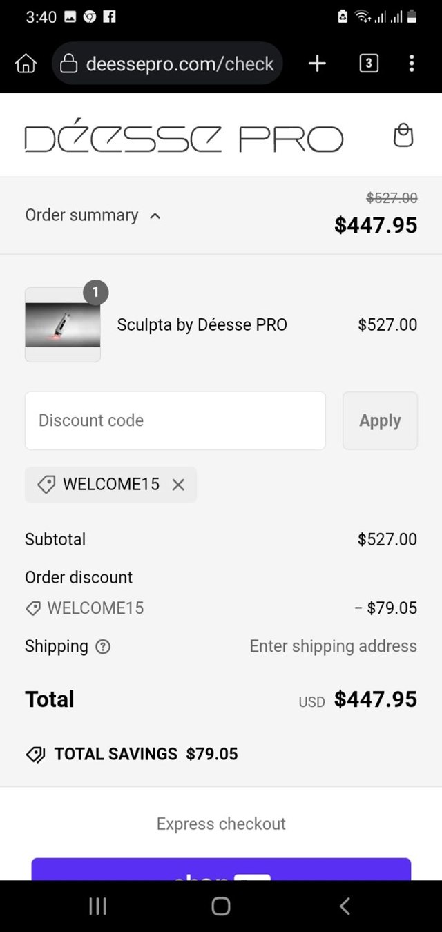 Deesse Pro checkout page showing Deesse Pro promo code box | Screenshot taken by SimplyCodes community member on Feb 11, 2025