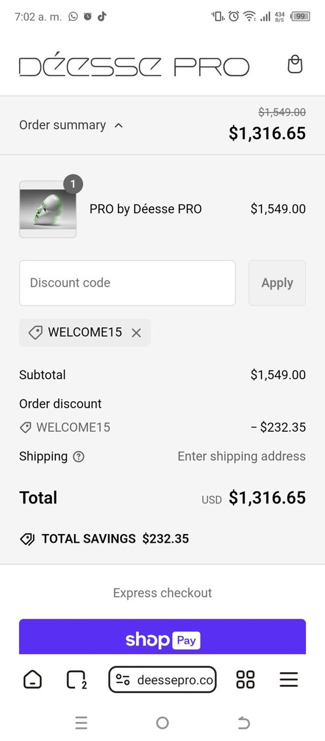 Deesse Pro checkout page showing Deesse Pro promo code box | Screenshot taken by SimplyCodes community member on Feb 21, 2025