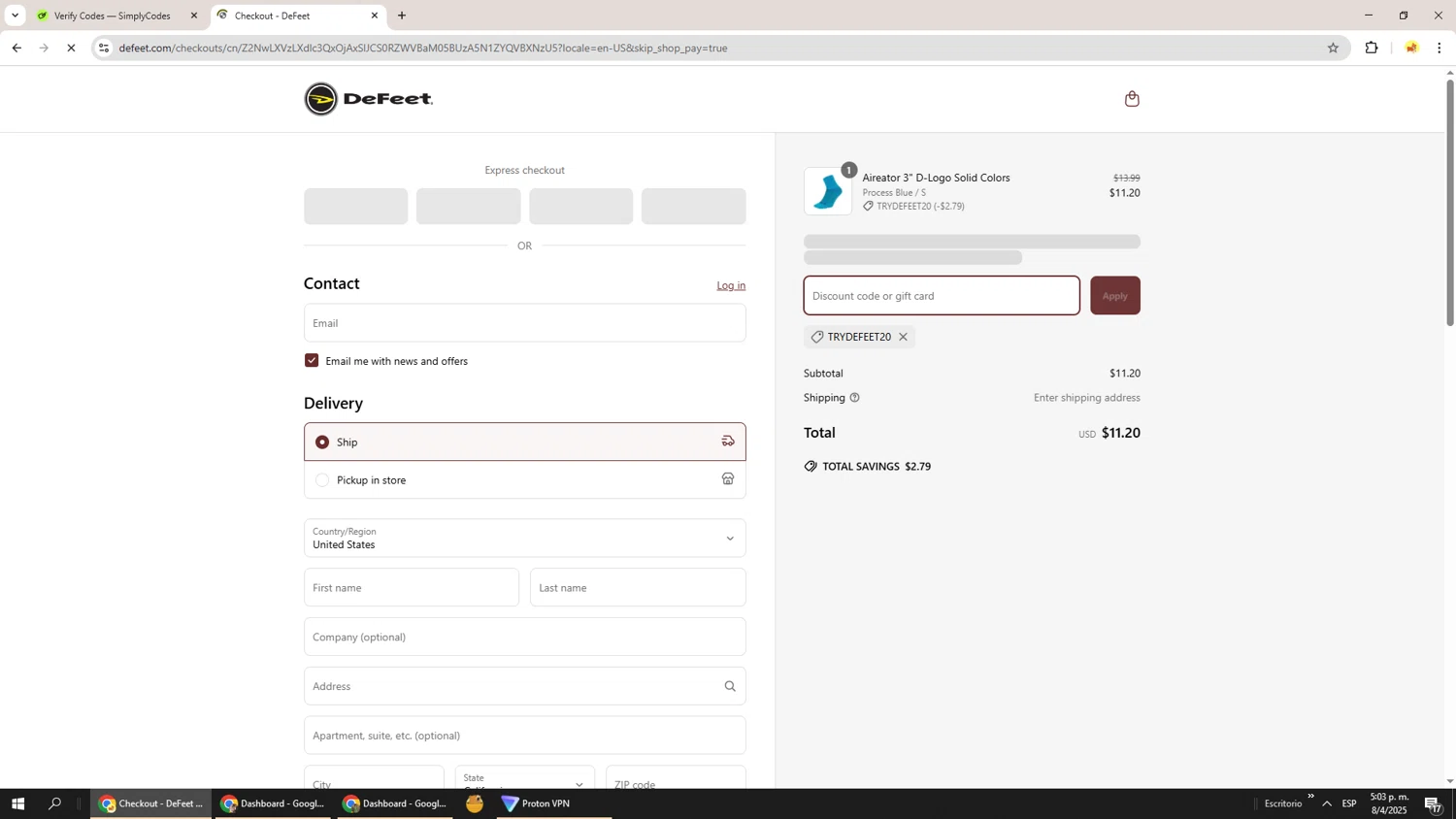 DeFeet checkout page showing DeFeet discount code box | Screenshot taken by SimplyCodes community member on Apr 8, 2025