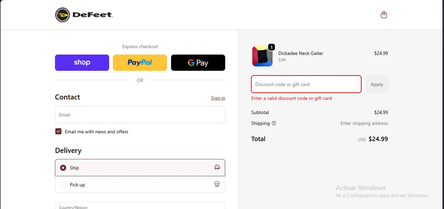DeFeet discount code screenshot showing code COMEBACK20 applied at DeFeet checkout page. Uploaded by SimplyCodes community member RewardLynx9164 on Sep 24, 2025