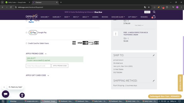 DefenAge checkout page showing DefenAge promo code box | Screenshot taken by SimplyCodes community member on Mar 31, 2025