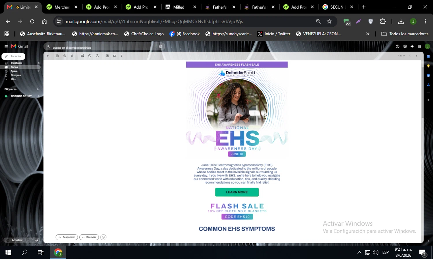 DefenderShield promo code screenshot showing code EHS10 applied at DefenderShield checkout page. Uploaded by SimplyCodes community member Codehunter on Jun 8, 2026