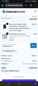 ARMURHEALTH coupon verification screenshot