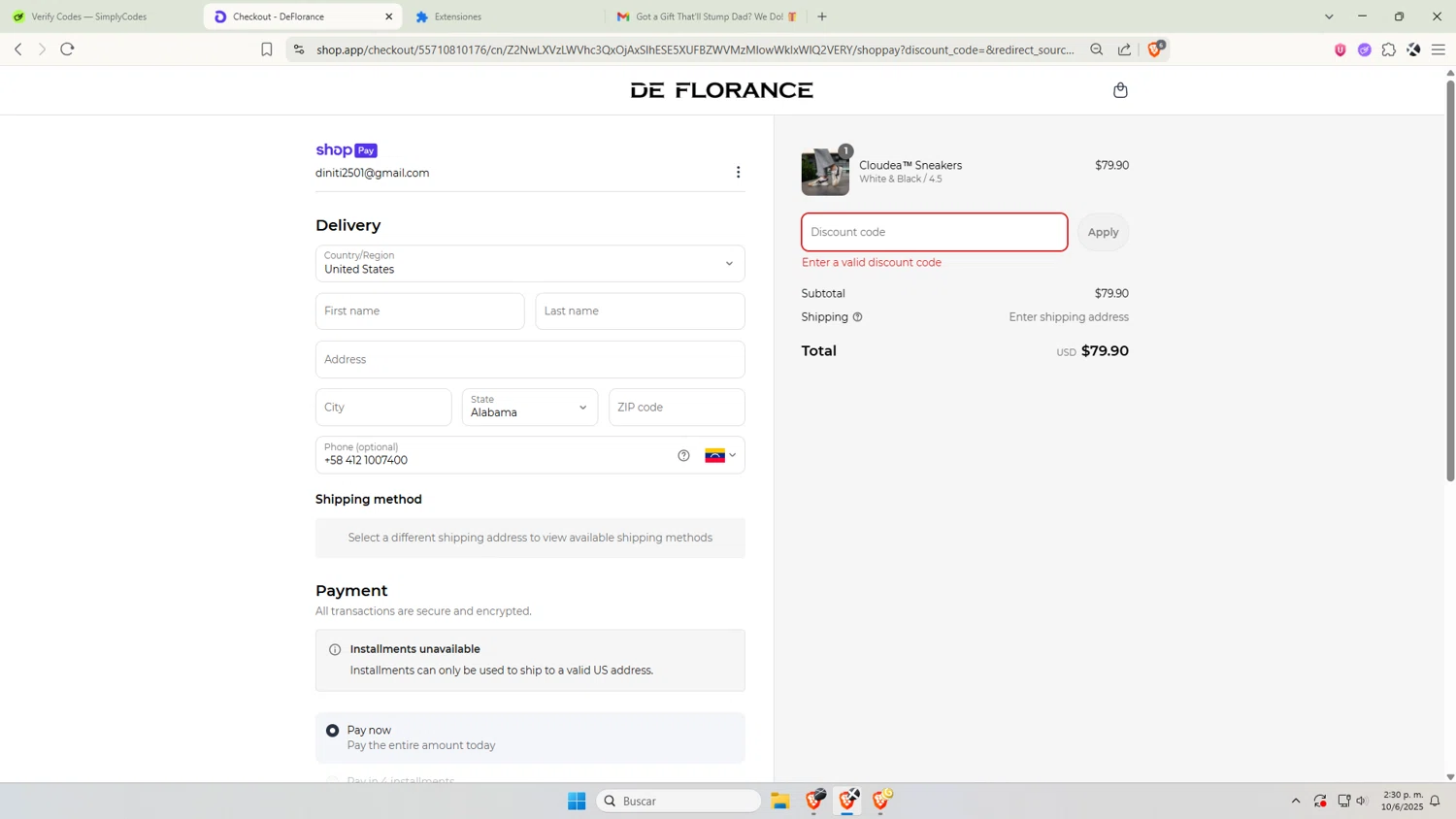 Deflorance discount code screenshot showing code KDM1N applied at Deflorance checkout page. Uploaded by SimplyCodes community member VictoriousDefender7352 on Jun 10, 2025
