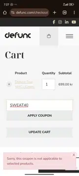 SWEAT40 coupon verification screenshot