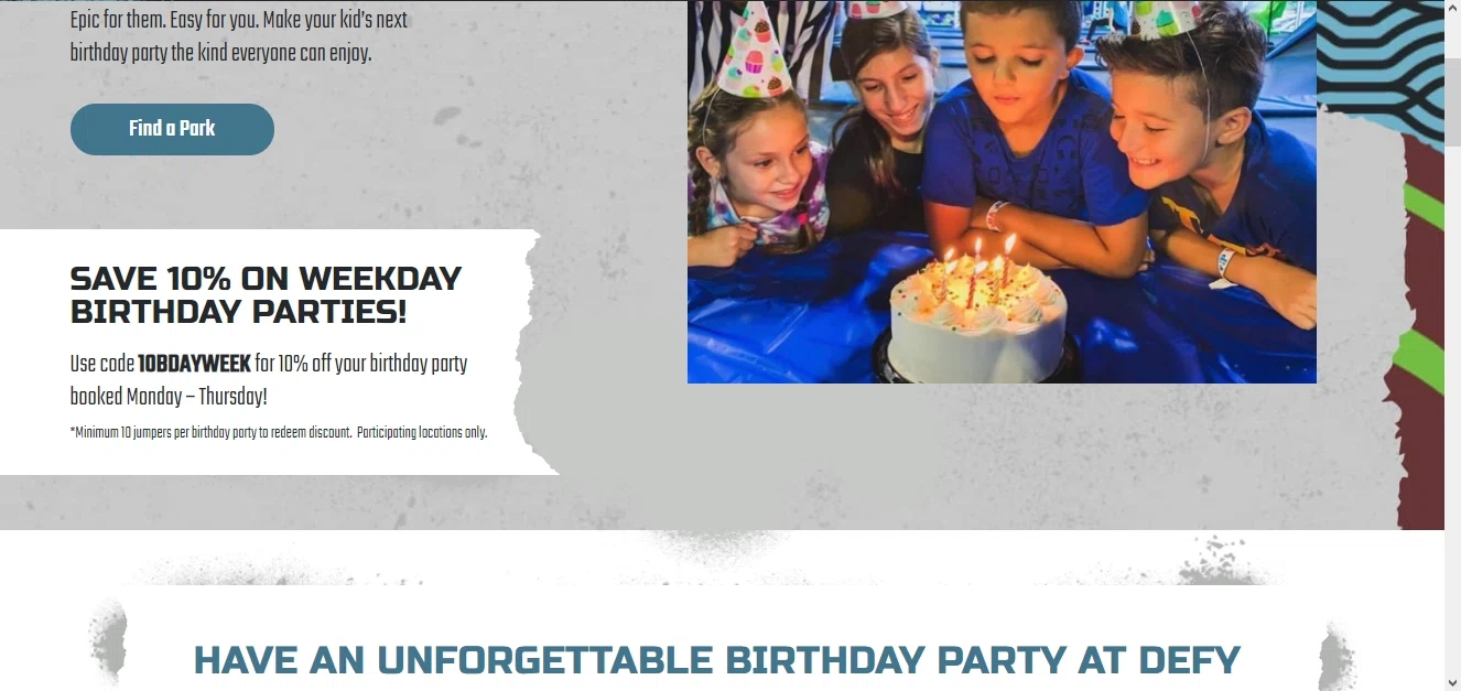 DEFY Trampoline Parks checkout page showing DEFY Trampoline Parks promo code box | Screenshot taken by SimplyCodes community member on Jul 6, 2023