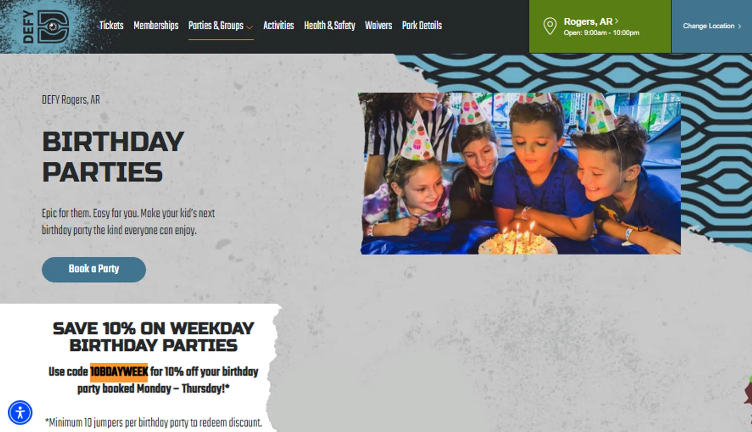 DEFY Trampoline Parks checkout page showing DEFY Trampoline Parks promo code box | Screenshot taken by SimplyCodes community member on Jan 26, 2024