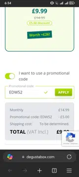 EDW52 coupon verification screenshot