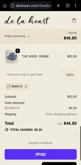 De La Heart coupon verification screenshot