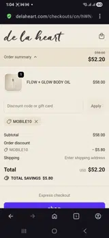 De La Heart coupon verification screenshot