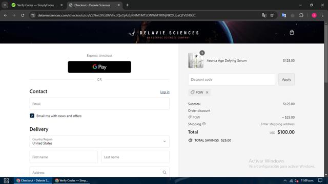Delavie Sciences checkout page showing Delavie Sciences discount code box | Screenshot taken by SimplyCodes community member on Aug 6, 2024